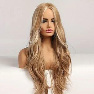 Elegant Long Blonde Wig with Highlights